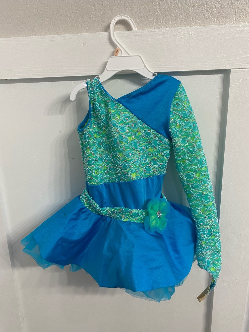 Blue & Green Sequin One-Shoulder Kids Costume